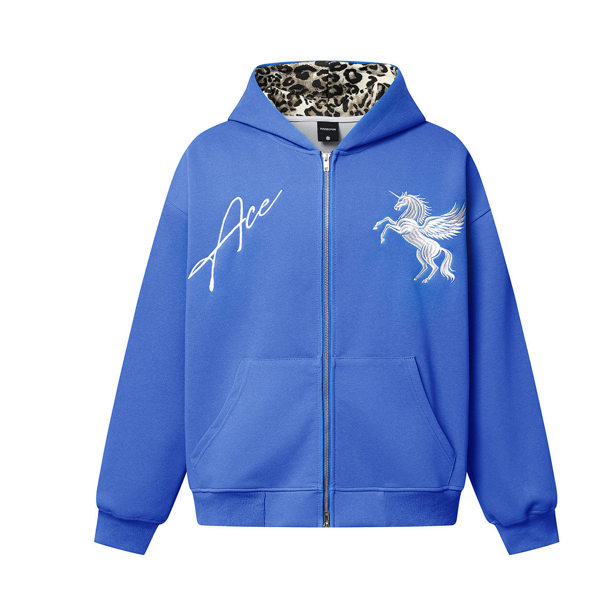 Ace Unicorn Zip-Up Hoodie & Wide-Leg Sweatpants Set with Leopard-Print Lining