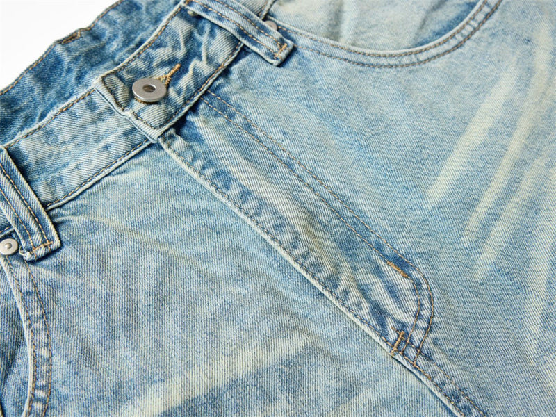 Wide-Leg Distressed Jeans – Light Wash Vintage Ripped Straight Denim