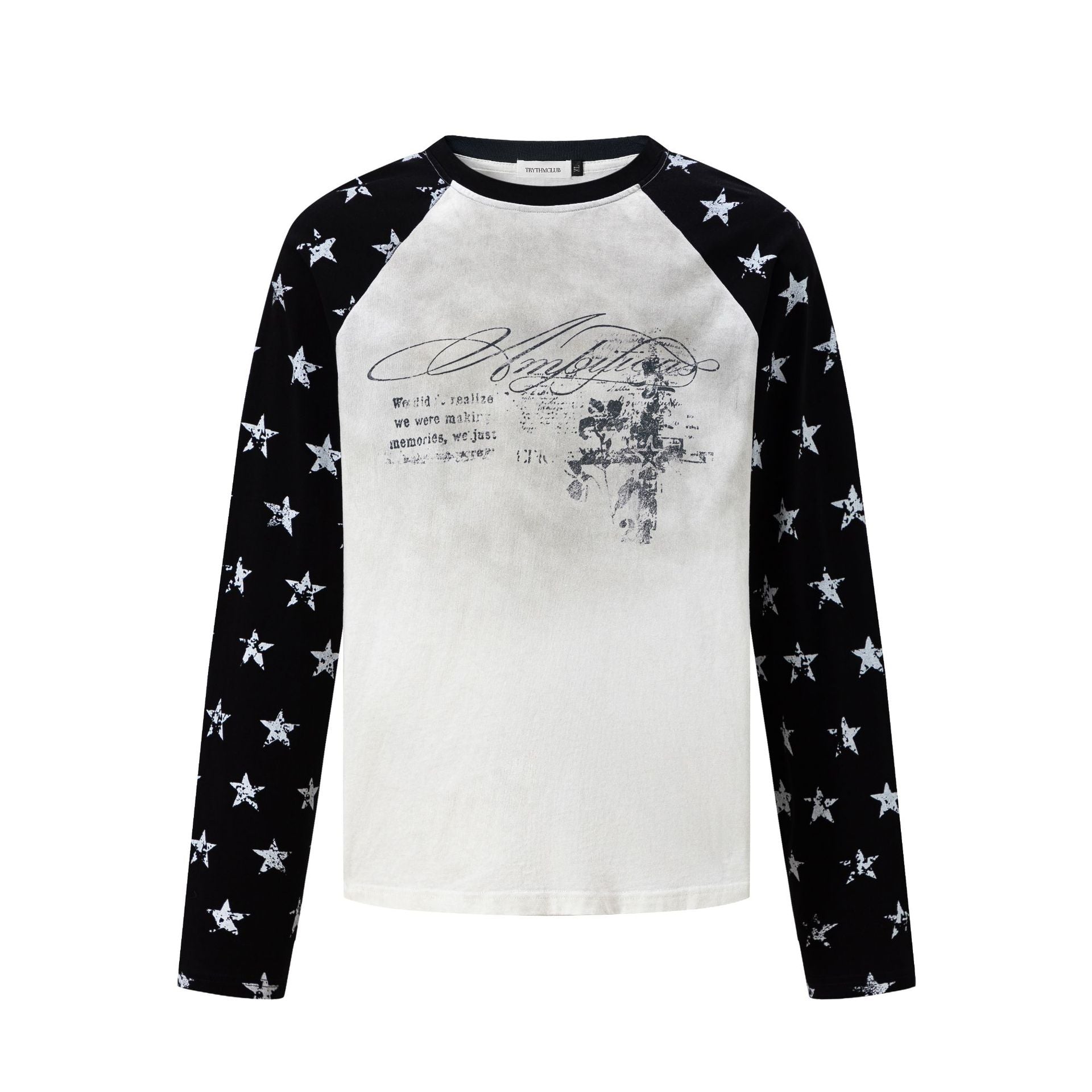 Navy Long Sleeve Shirt – Raglan Star-Print Sleeves Vintage Graphic Tee