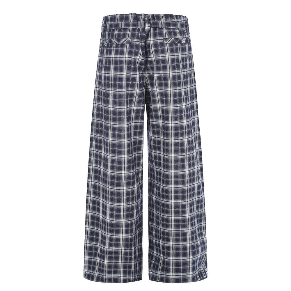 Men's Plaid Wide-Leg Trousers – Loose Fit Straight-Cut Pants
