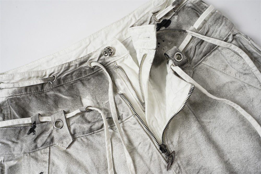 Distressed Wide-Leg Jeans | Grunge Punk Dirty-Wash Double Waistband Pants
