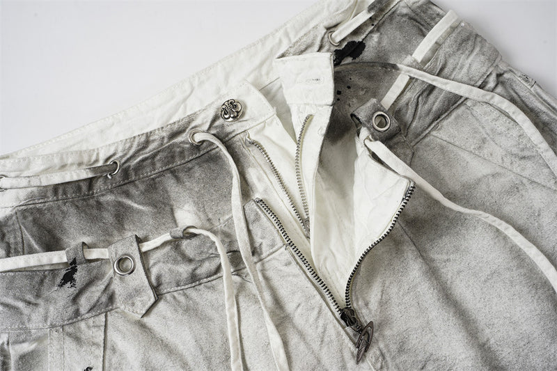 Distressed Wide-Leg Jeans | Grunge Punk Dirty-Wash Double Waistband Pants