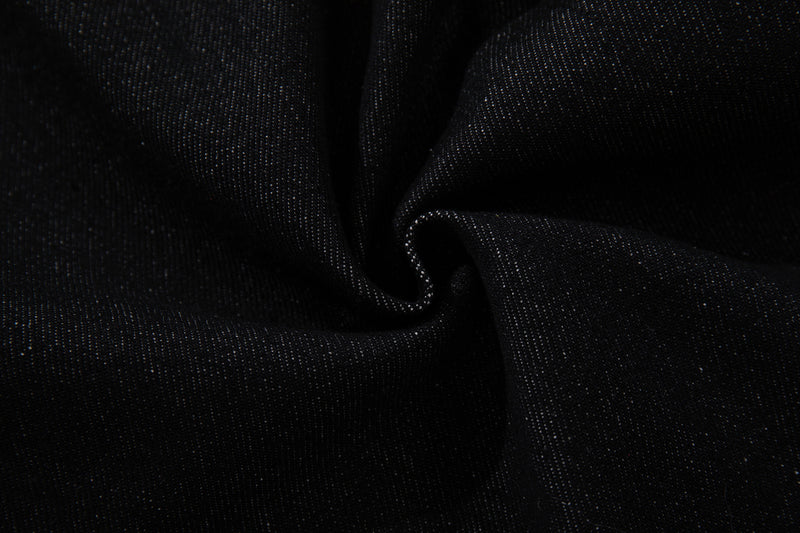 Jean taille haute baggy – Denim noir large avec empiècements effet croco et détails argentés