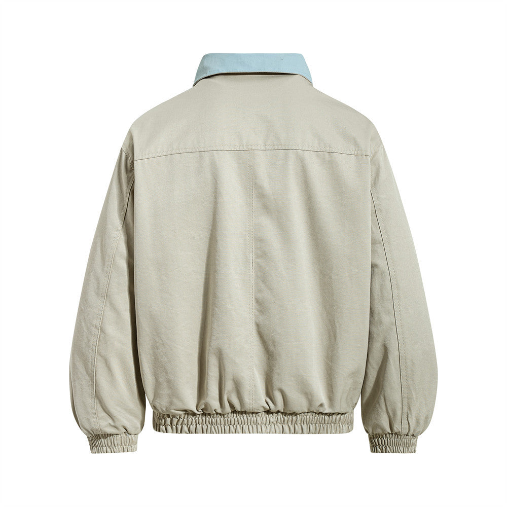 Reversible Oversized Bomber Jacket – Contrast Collar, Dual-Wear Workwear Style