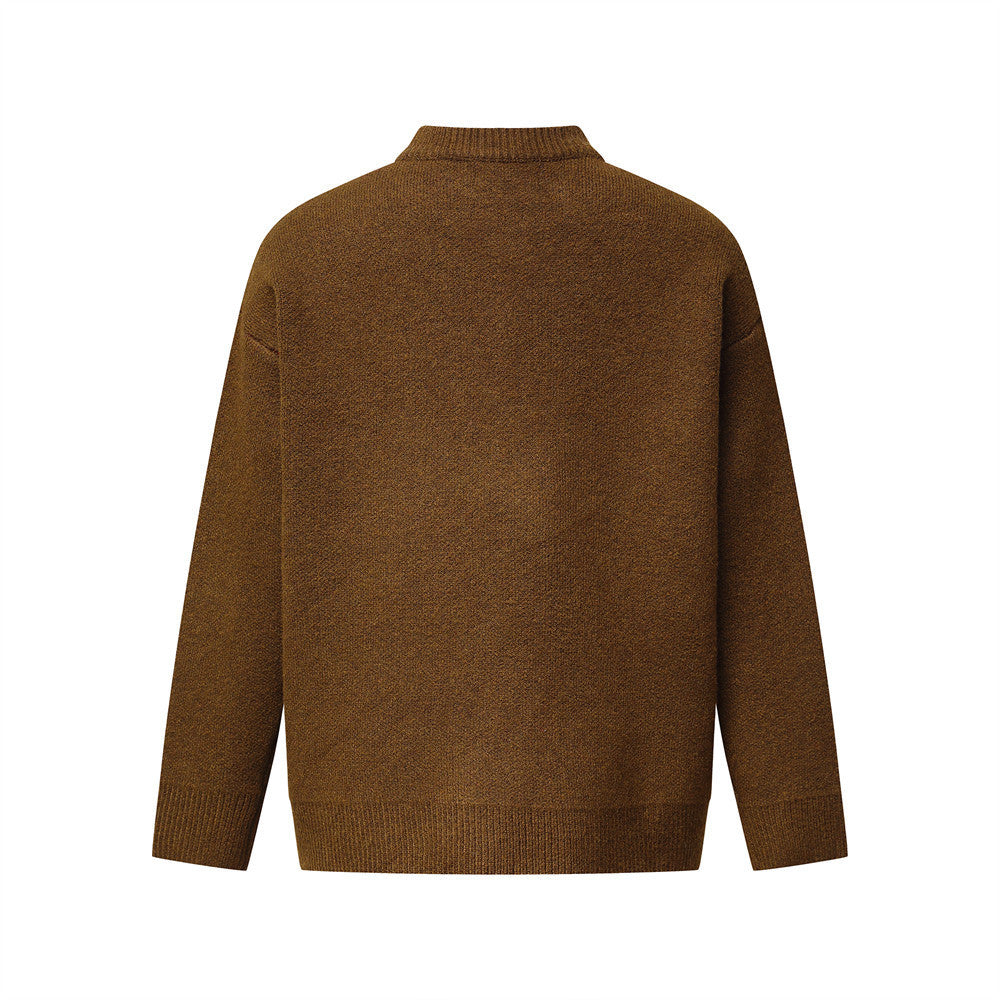 Men's Mock Neck Sweater with Lamb Flocked Graphic – Relaxed Fit Knit