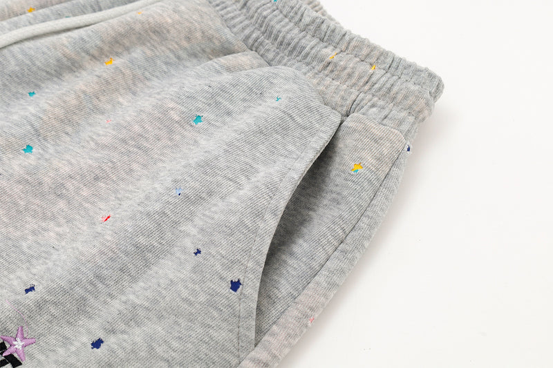 Wide-Leg Sweatpants with Star Embroidery & Paint Splatter Print