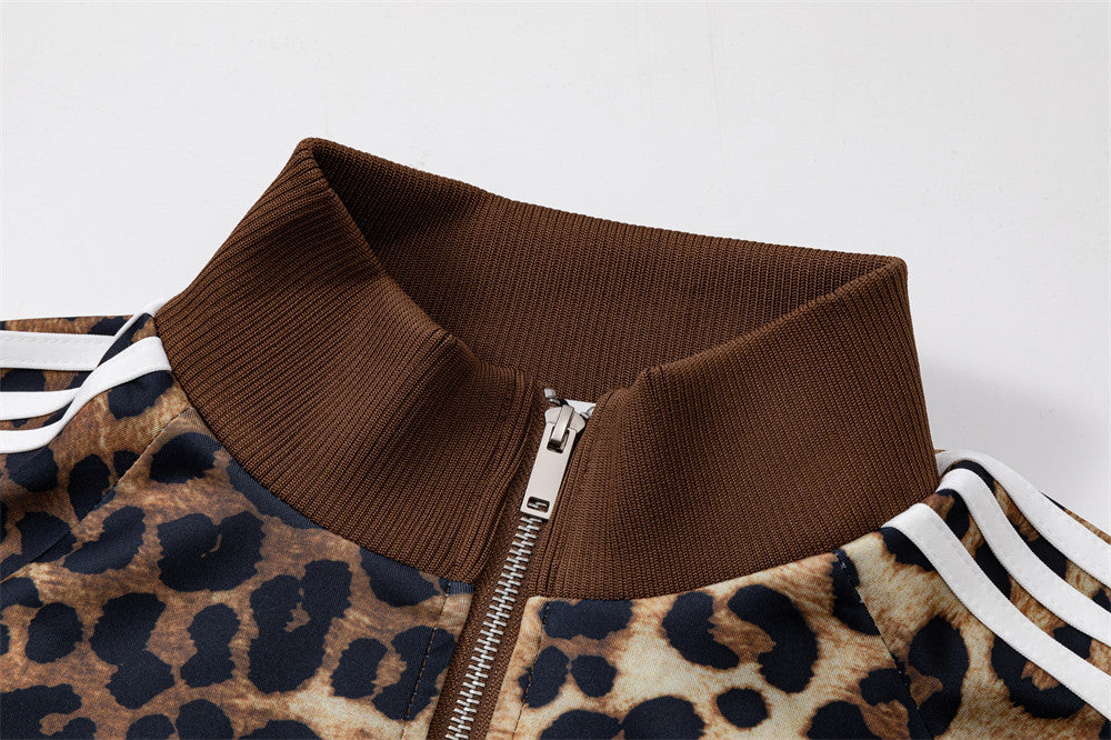 Leopard-Trackjacke – Oversized-Zip-up für Herren mit Schriftzug-Stickerei &