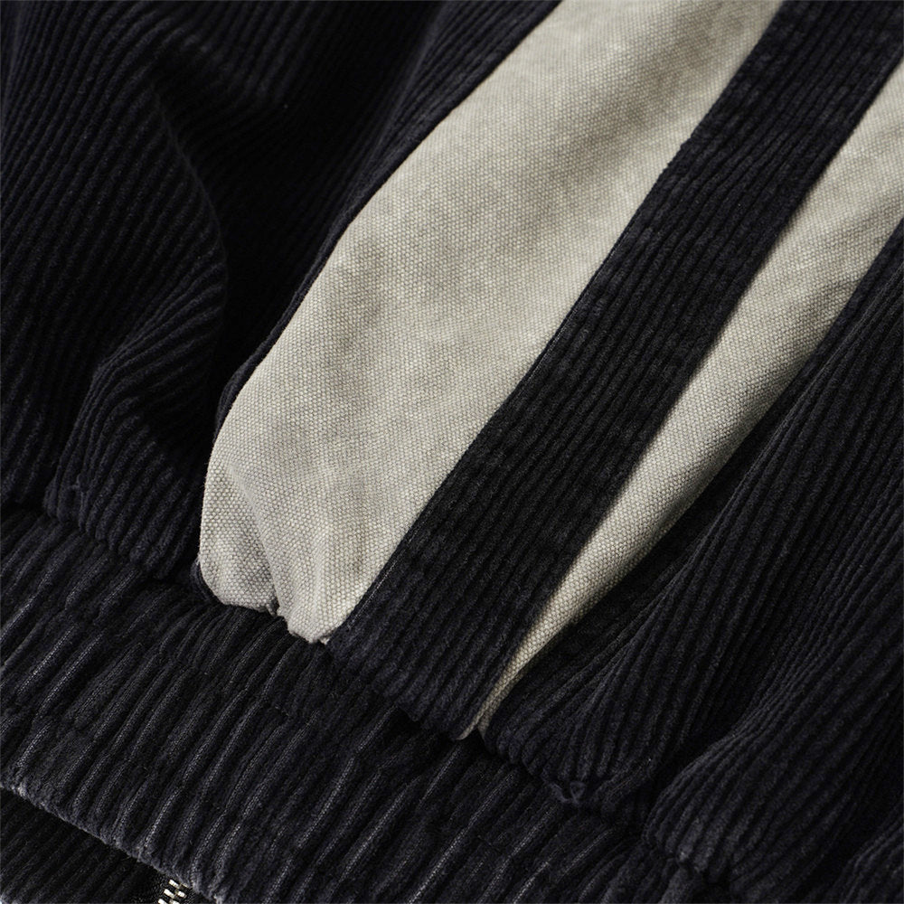 Chaqueta Bomber Oversized de Pana Color Block – Patchwork con Cremallera para Hombre