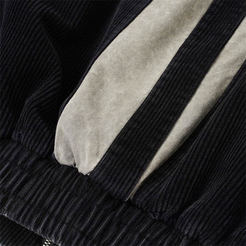 Chaqueta Bomber Oversized de Pana Color Block – Patchwork con Cremallera para Hombre