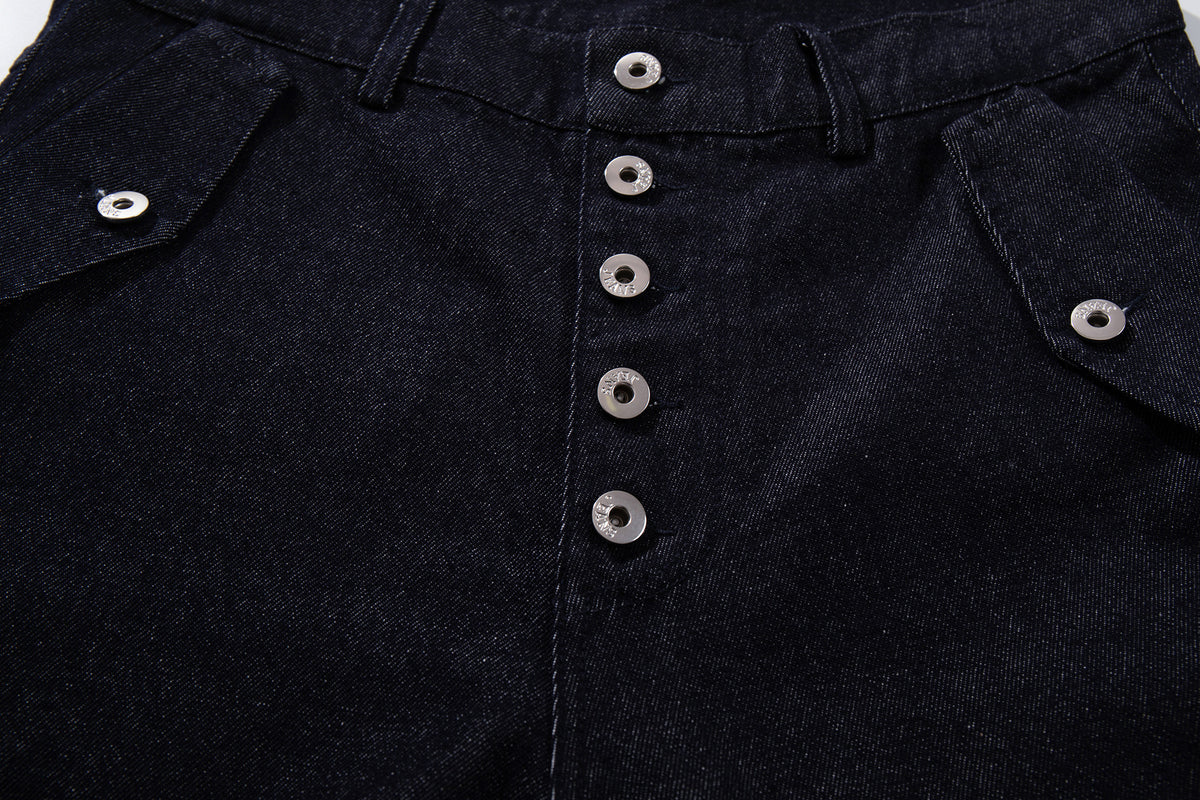 Conjunto de Cazadora Vaquera de Denim Índigo Sin Tratar y Vaqueros de Pierna Ancha con Cierres Metálicos