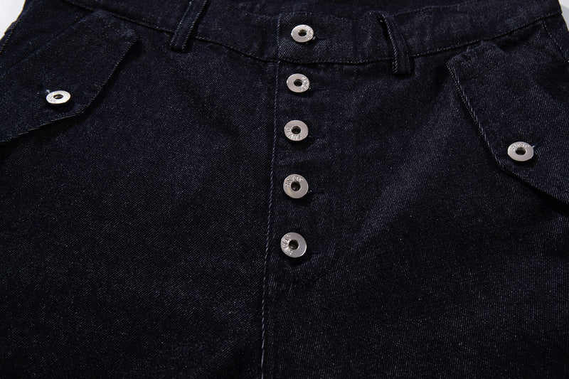 Conjunto de Cazadora Vaquera de Denim Índigo Sin Tratar y Vaqueros de Pierna Ancha con Cierres Metálicos