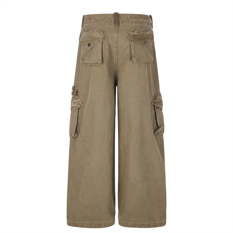 Baggy Cargo Pants Men Wide-Leg Multi-Pocket Washed Streetwear Trousers