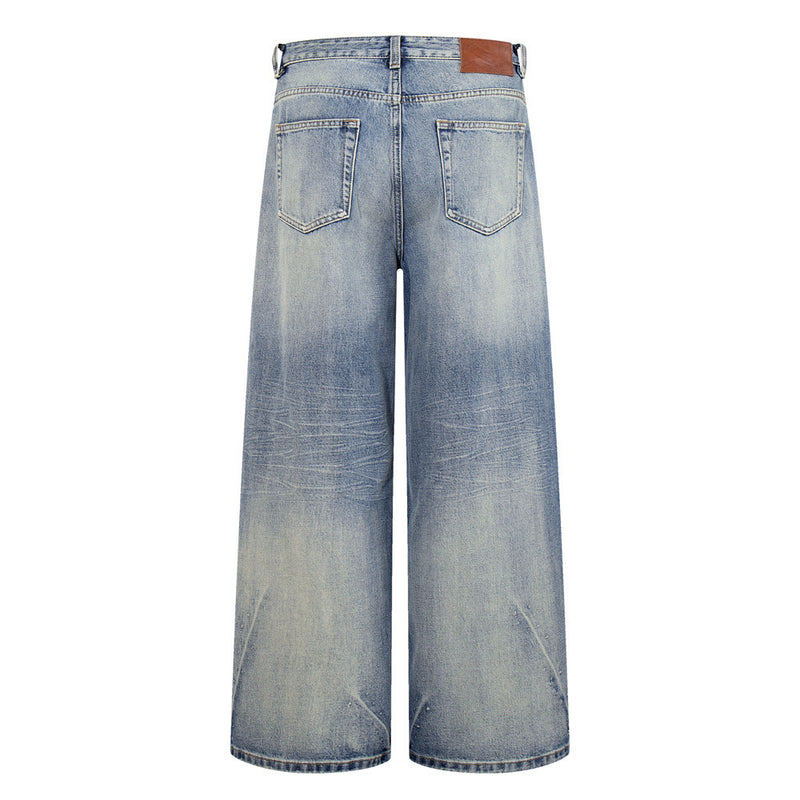 Wide-Leg Distressed Jeans with Studs & Leopard Patches — Men's American Street