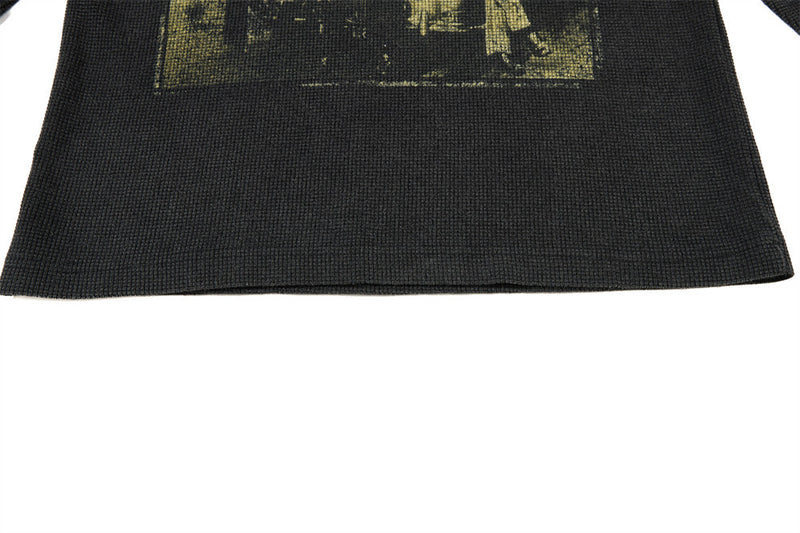 Men's Black Long Sleeve Shirt – Led Zeppelin Vintage Band Graphic Waffle Knit