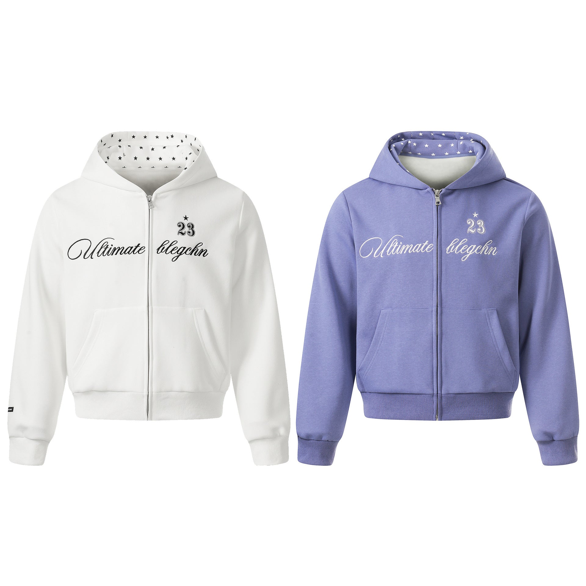 Sweat zippé à capuche avec oreilles de diable et doublure étoilée — Style vintage américain court