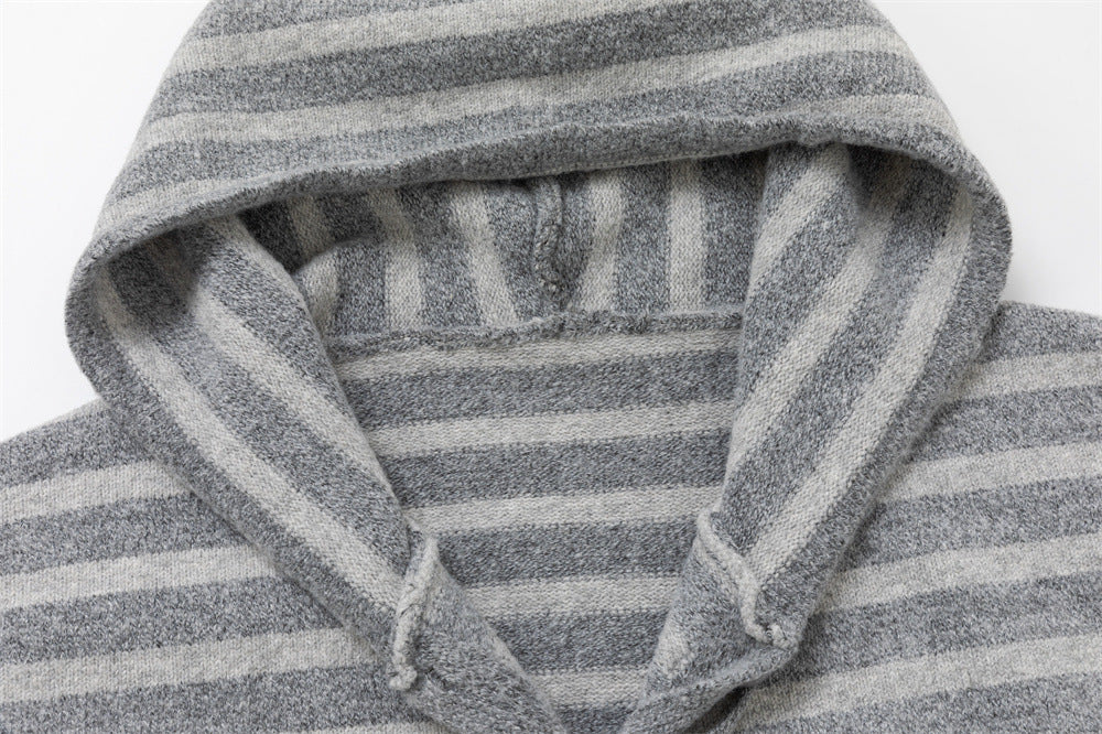 Striped Hooded Knit Cardigan Sweater – Relaxed Fit Button-Front