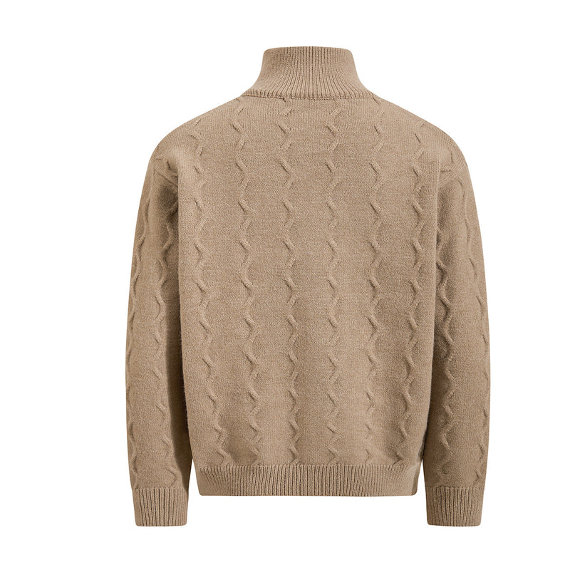 Men's Cable Knit Full-Zip Turtleneck Sweater Jacket