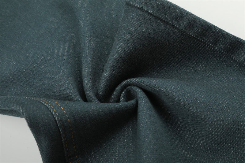 Jeans larges homme – Pantalon droit en denim vert canard à braguette boutonnée