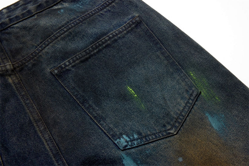 Baggy Paint Splatter Jeans Men – Wide Leg Grunge Denim Straight Pants