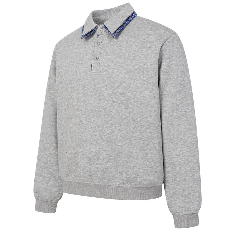 Sweat-shirt homme à col polo et bordure à carreaux | Coupe décontractée, manches longues