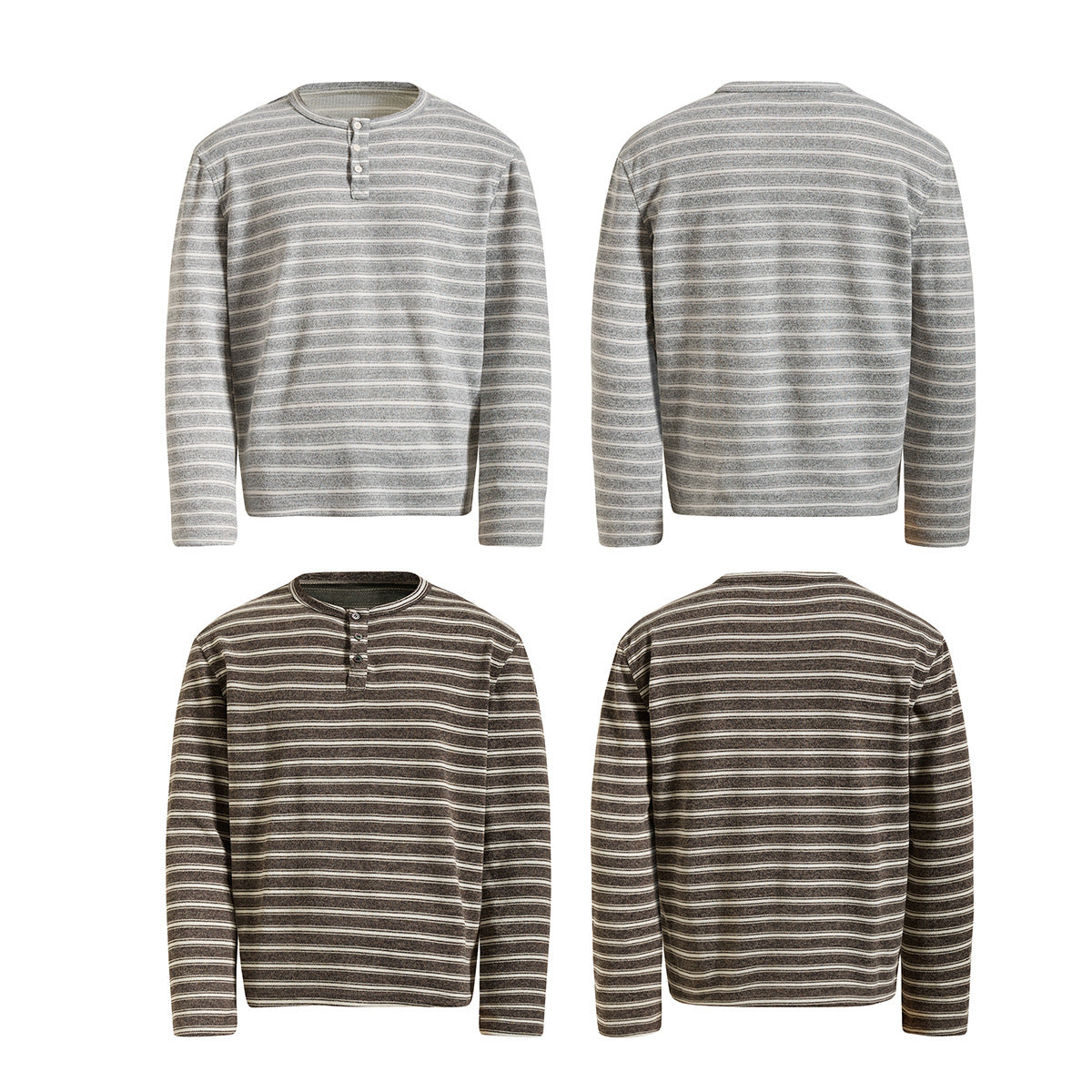 Men's Striped Henley Long-Sleeve Shirt – Vintage American Lazy Style