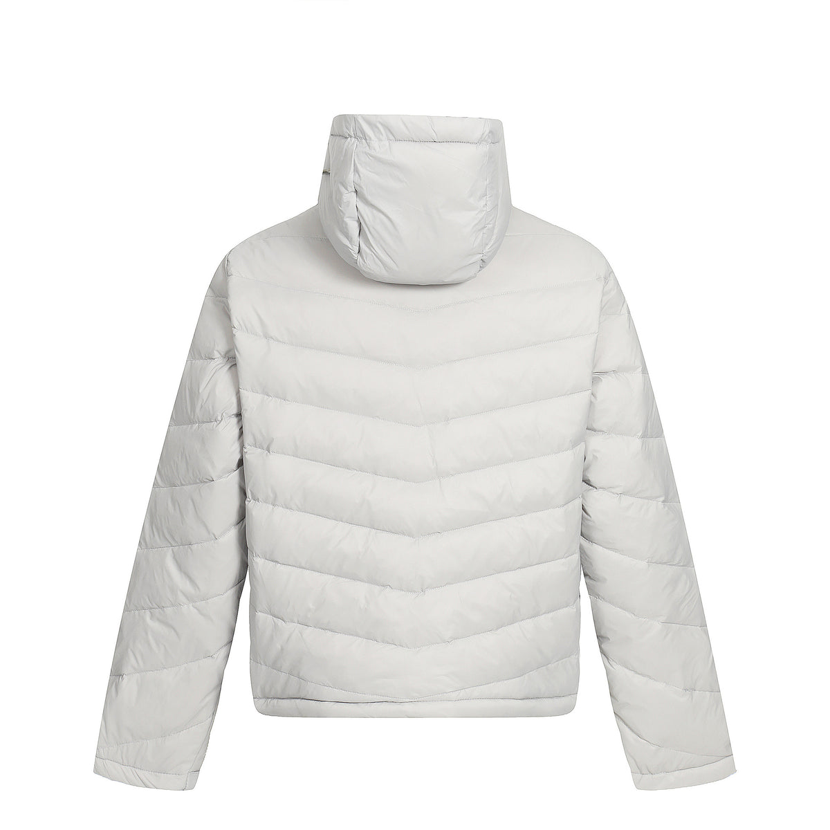 Hooded Puffer Down Jacket – Quilted Winter Coat in Light Gray & Black