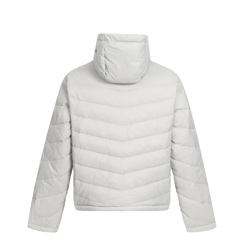 Hooded Puffer Down Jacket – Quilted Winter Coat in Light Gray & Black