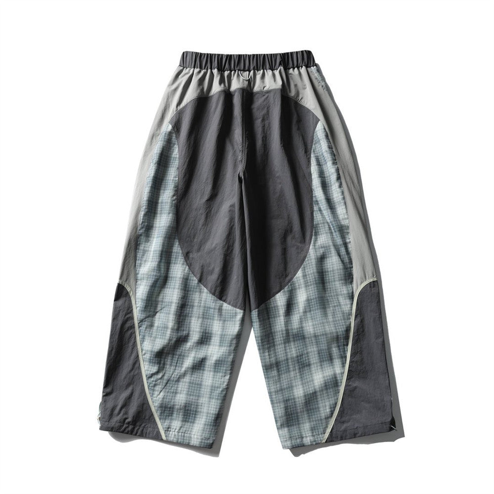 Men's Plaid Patchwork Baggy Pants – Windproof Water-Resistant Drawstring Ankle