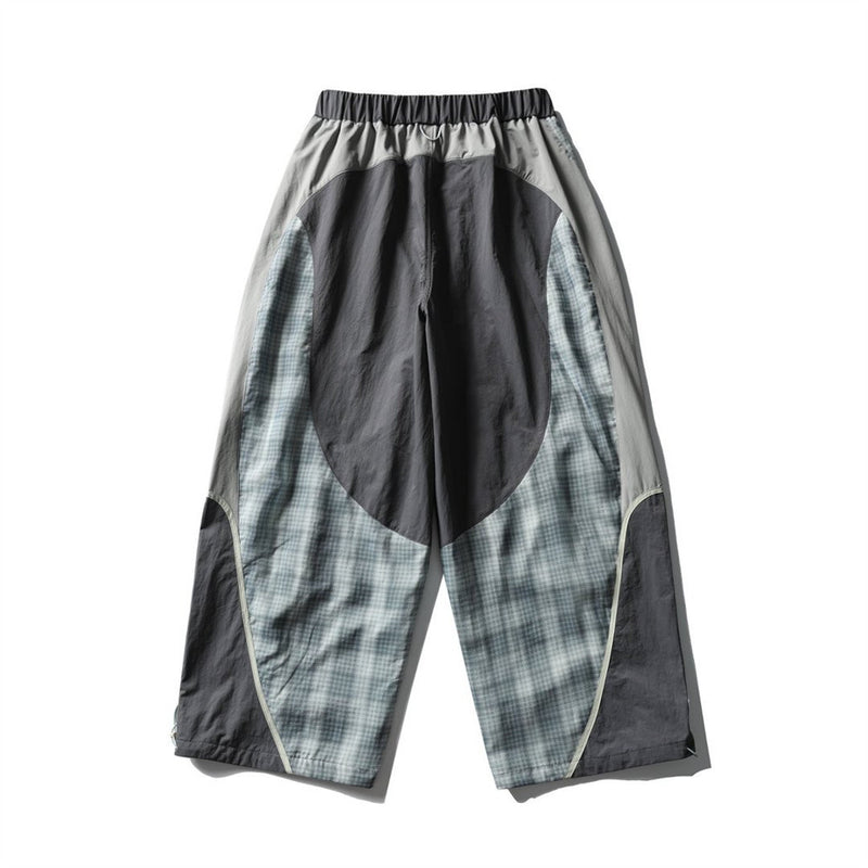 Men's Plaid Patchwork Baggy Pants – Windproof Water-Resistant Drawstring Ankle