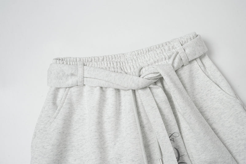 Wide-Leg Sweatpants with Belt Sash and Script Logo Print
