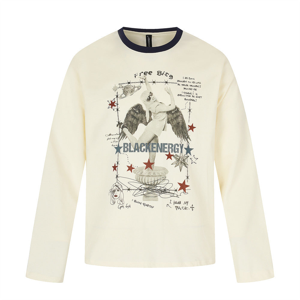 Men's Angel Wings Graphic Long-Sleeve Tee – Relaxed Fit Hip-Hop Street Style