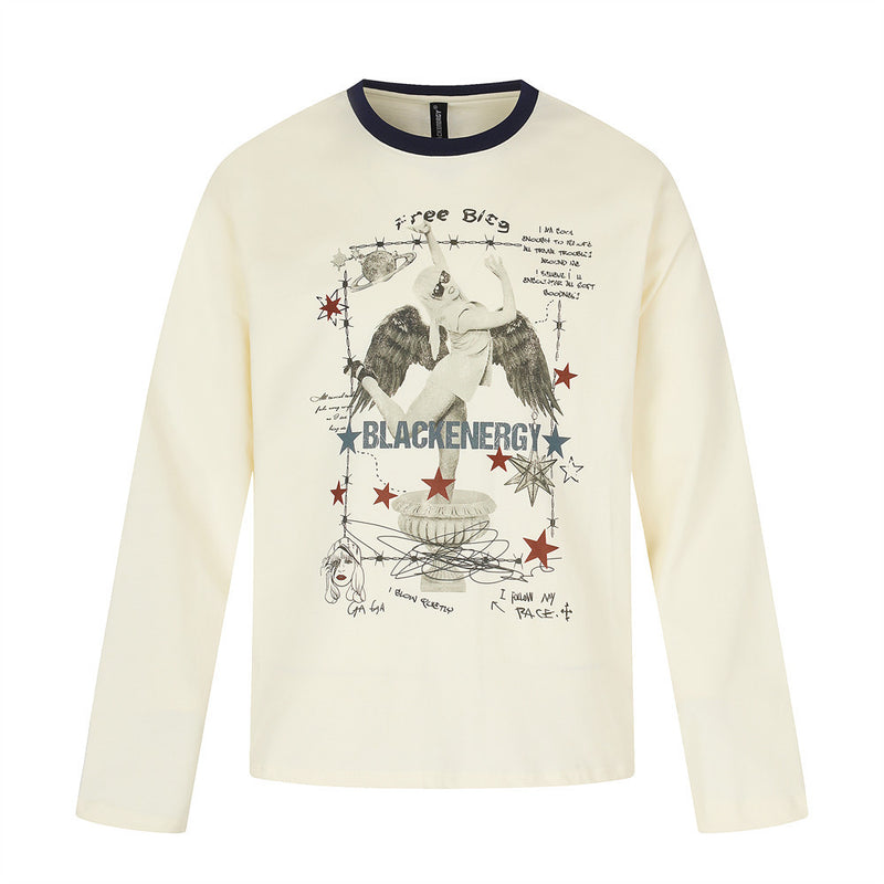 Men's Angel Wings Graphic Long-Sleeve Tee – Relaxed Fit Hip-Hop Street Style