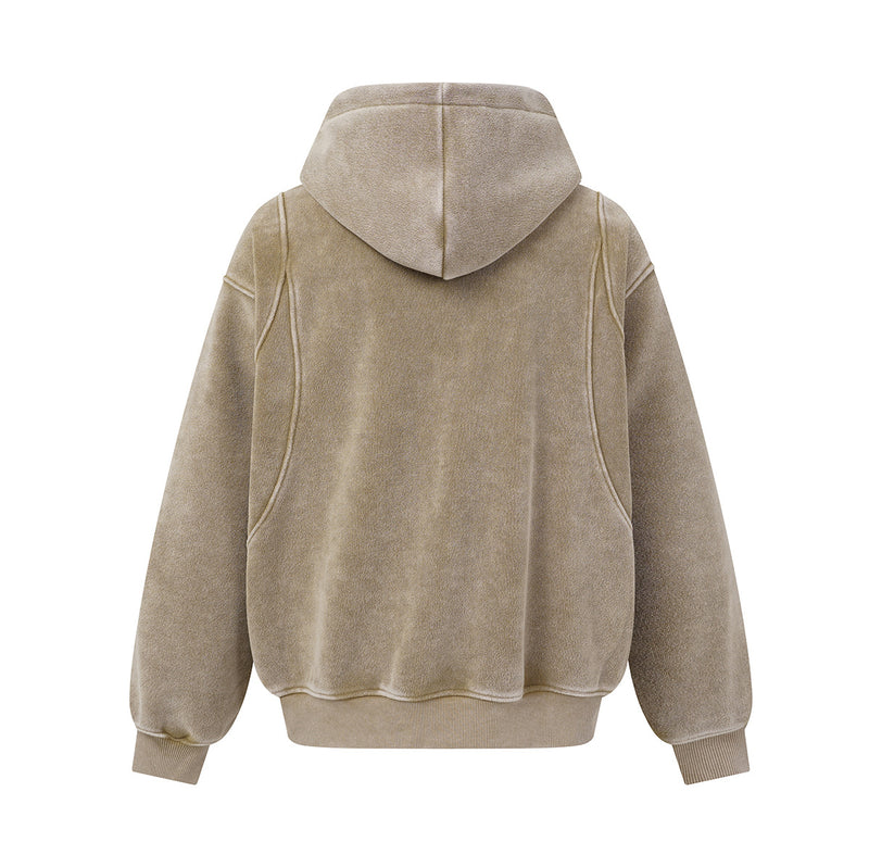 Oversized Acid Wash Zip-Up Hoodie – Heavyweight Fleece-Lined Men's Hooded Jacket