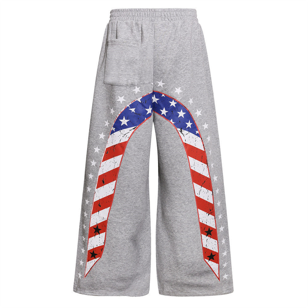 Men's American Flag Graphic Wide-Leg Sweatpants – Oversized Street Style
