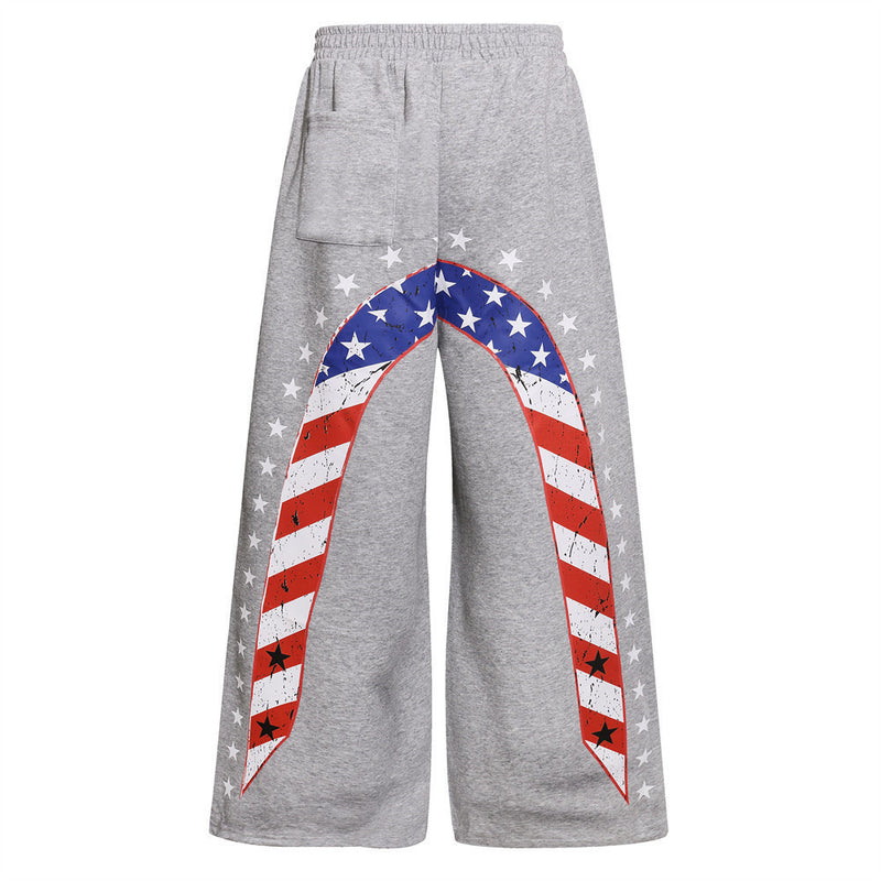 Men's American Flag Graphic Wide-Leg Sweatpants – Oversized Street Style