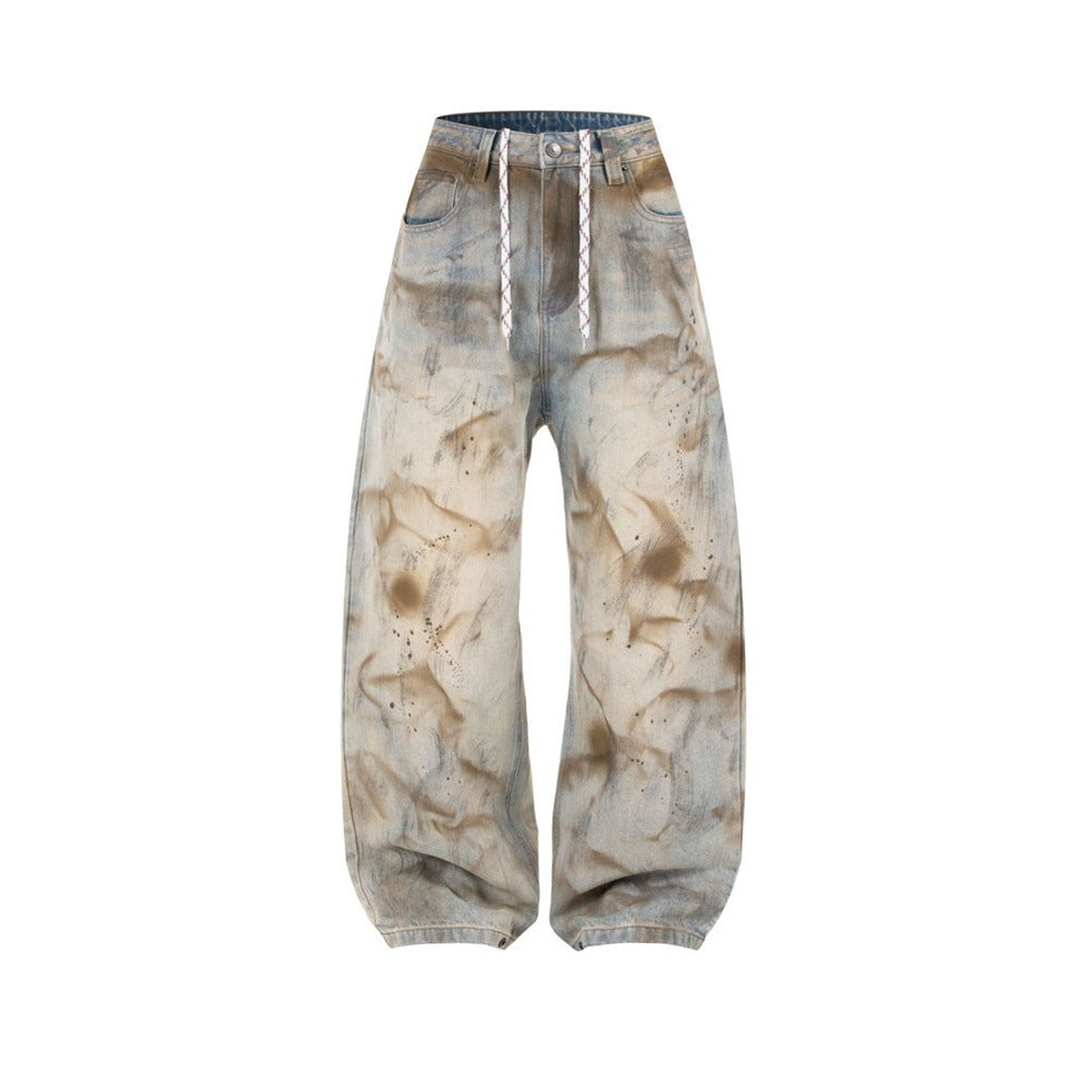 Distressed Jeans for Men – Baggy Wide-Leg Tie-Dye Washed Denim