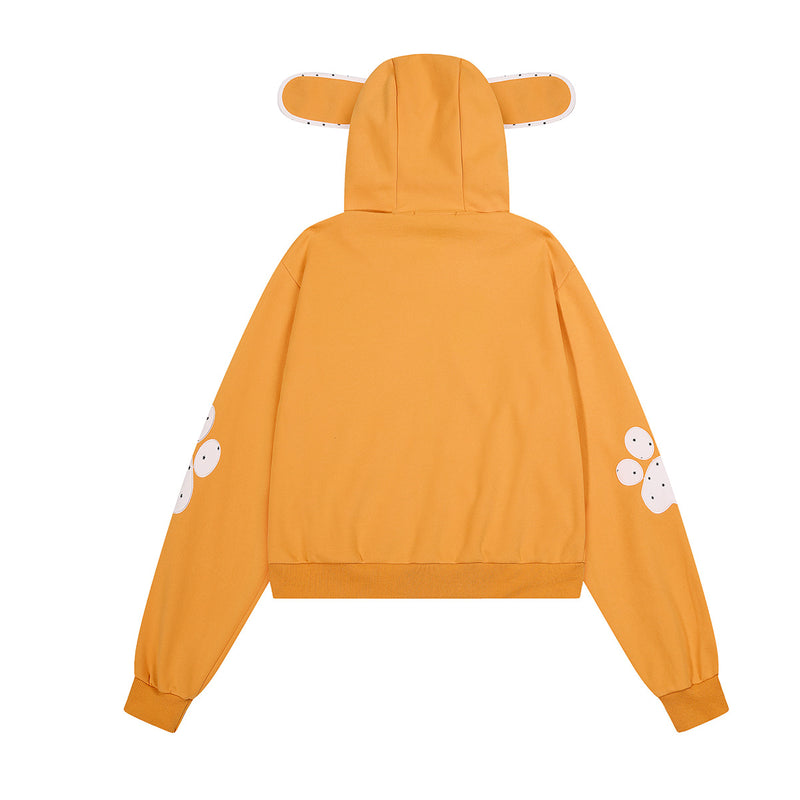 Sweat à capuche graphique bleu marine – Sweat cropped zippé avec écusson chien cartoon