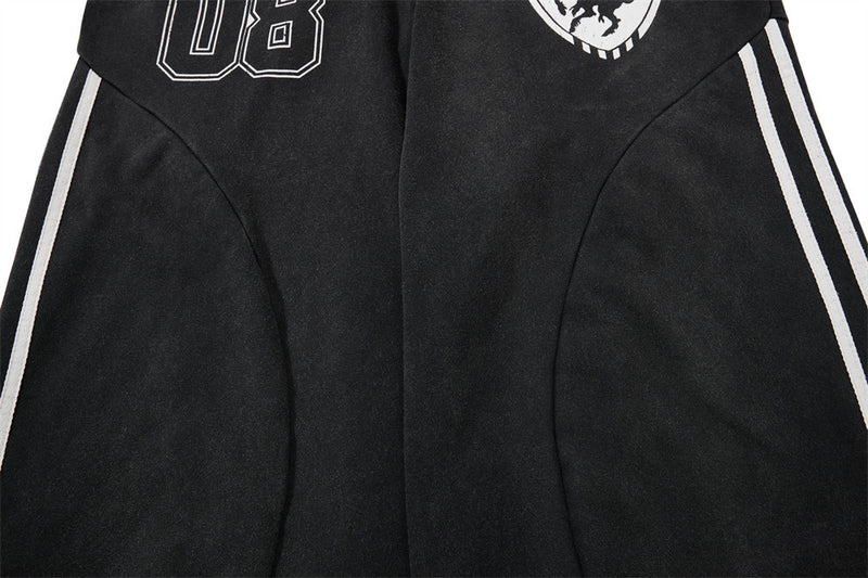 Baggy Wide-Leg Sweatpants – Black Vintage Graphic with Side Stripe Detail