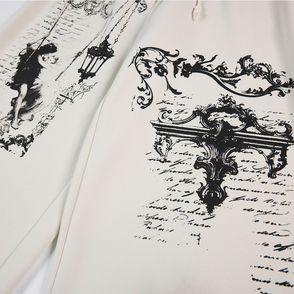 Pantalon de survêtement à jambes larges motif baroque – Imprimé usé, ceinture à étoiles