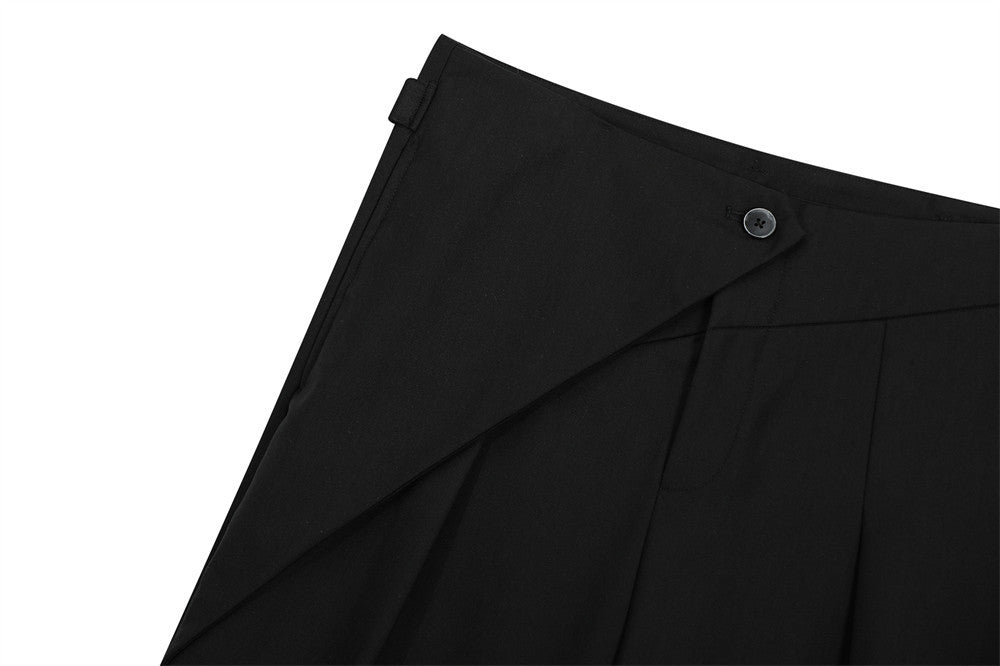 Wide-Leg Pleated Trousers with Wrap Waist Detail
