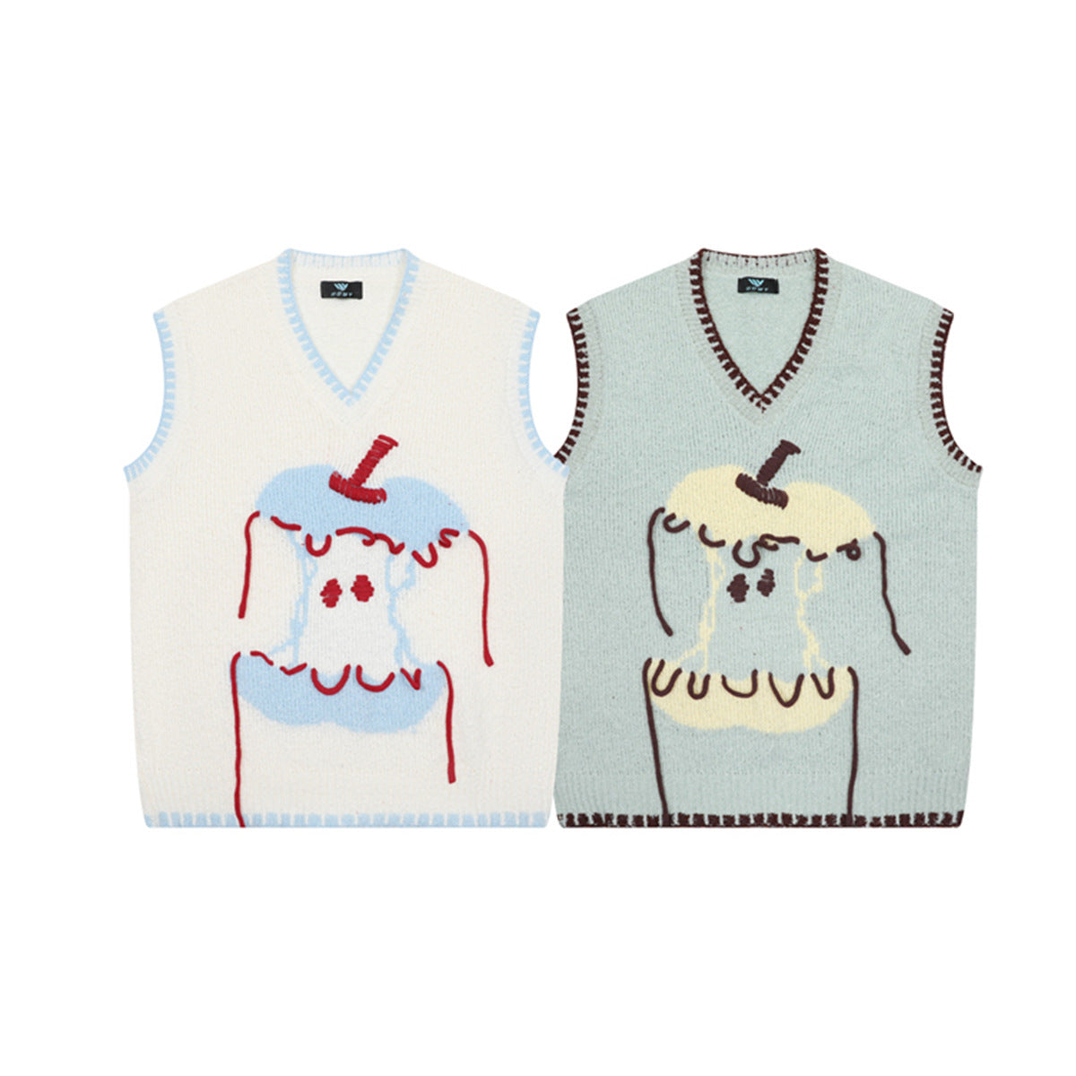 Cartoon Bear Knit Sweater Vest – V-Neck Jacquard Sleeveless Pullover
