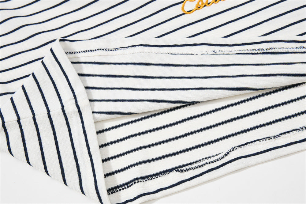 Striped Long Sleeve Shirt Mens Polo — Varsity Embroidery, Relaxed Fit