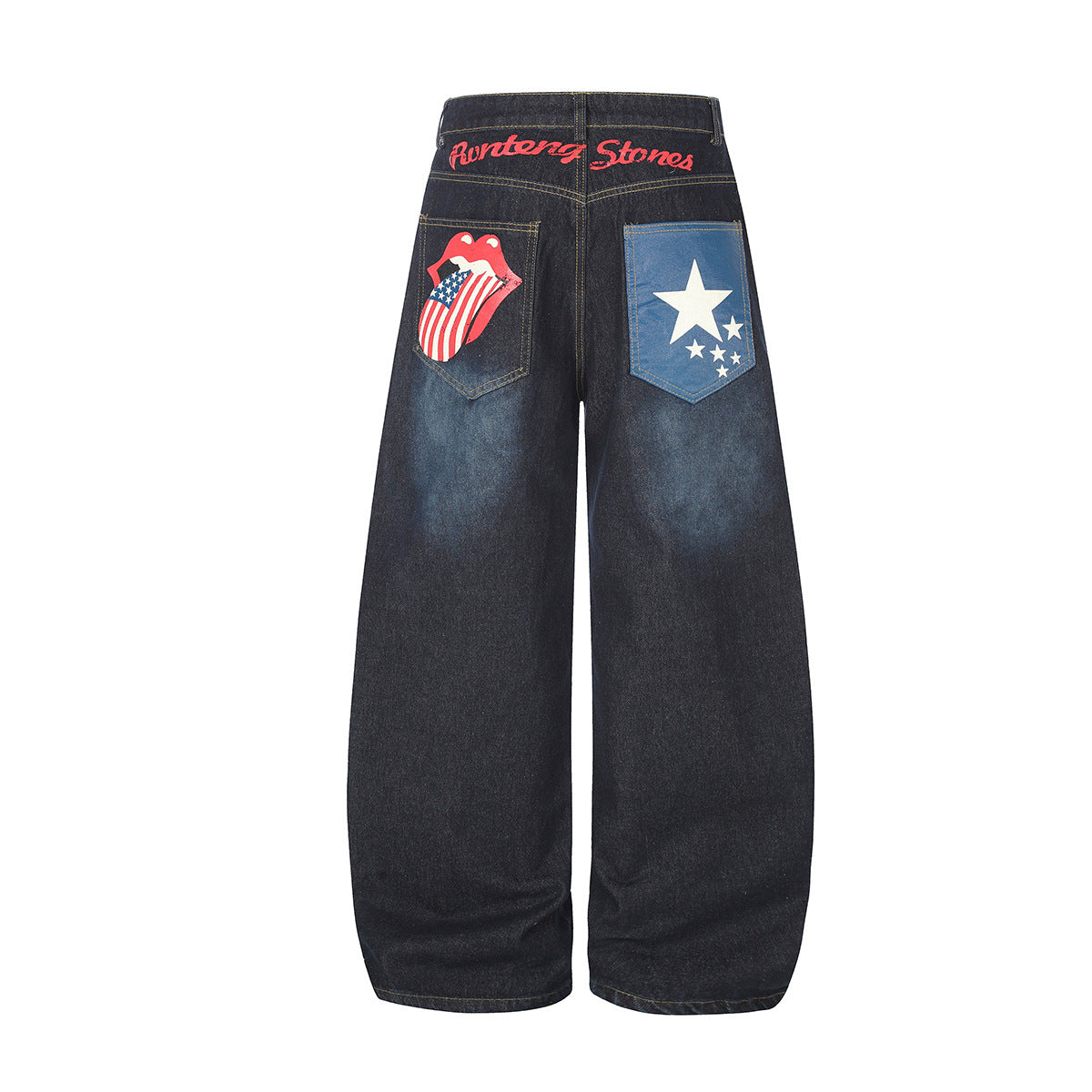 Jean baggy à jambes larges avec poches arrière graphiques – Coupe tonneau oversize