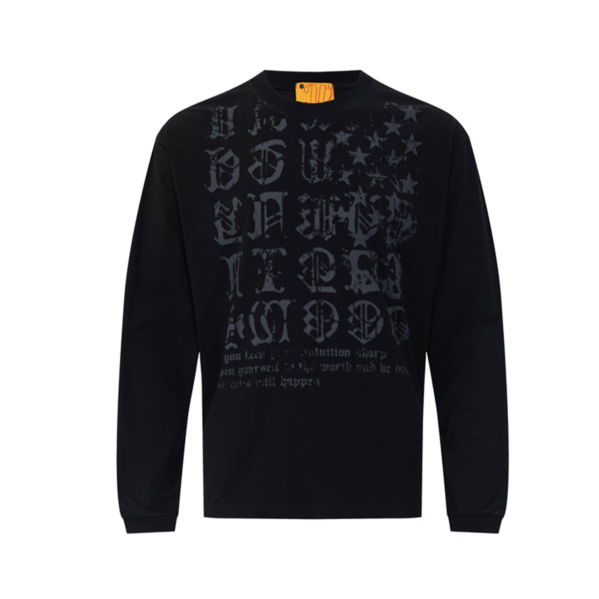 T-shirt manches longues à imprimé lettres gothiques – Col rond streetwear américain vintage