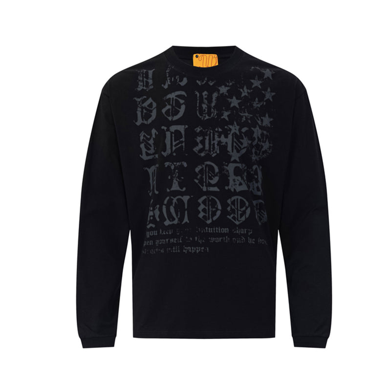 T-shirt manches longues à imprimé lettres gothiques – Col rond streetwear américain vintage