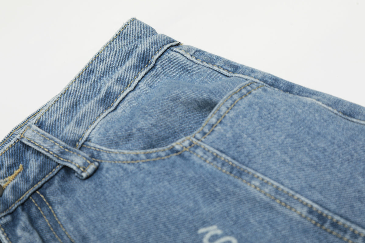 Baggy Star Print Jeans Wide-Leg Denim Pants