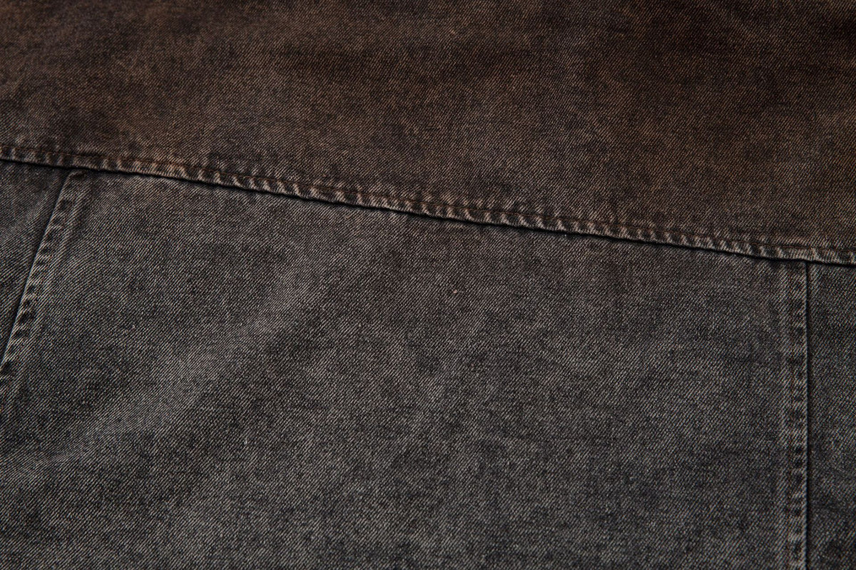 Washed Denim Hoodie Jacket – Boxy Fit with Embroidered Appliqué