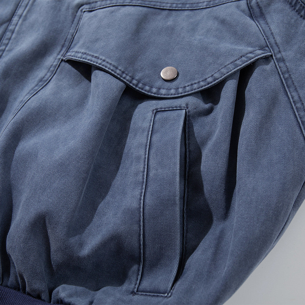 Veste bomber en toile délavée – Col montant oversize pour homme avec grandes poches