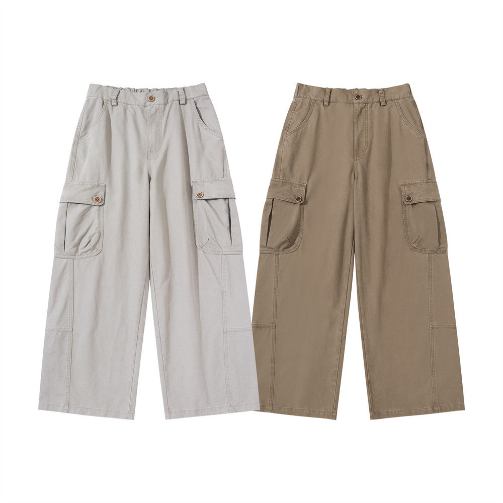 Wide-Leg Cargo Pants – Relaxed Fit Multi-Pocket Straight Trousers