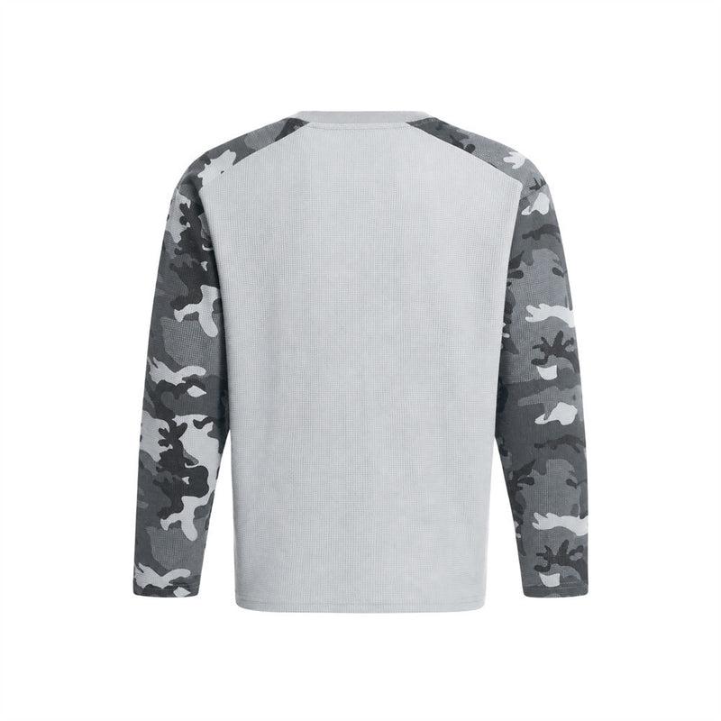 Men's Oversized Camo Raglan Long Sleeve Waffle-Knit T-Shirt